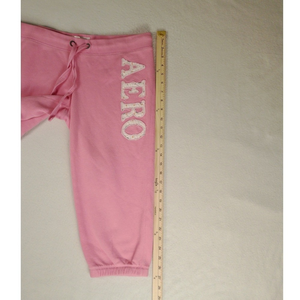 Aeropostale Pink Cropped Sweatpants Drawstring Logo Casual Athleisure Women's M - Picture 9 of 9
